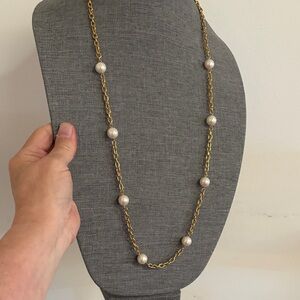 Gold Tone Chain Necklace with Faux Pearl Accents